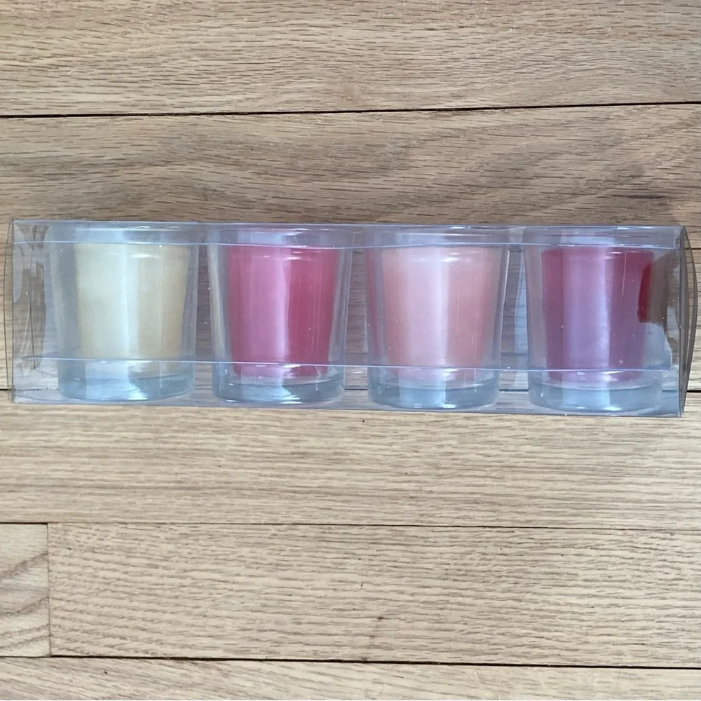 Scented Sealed LOVE Candles Boxed set: 4 candles in glass holders.